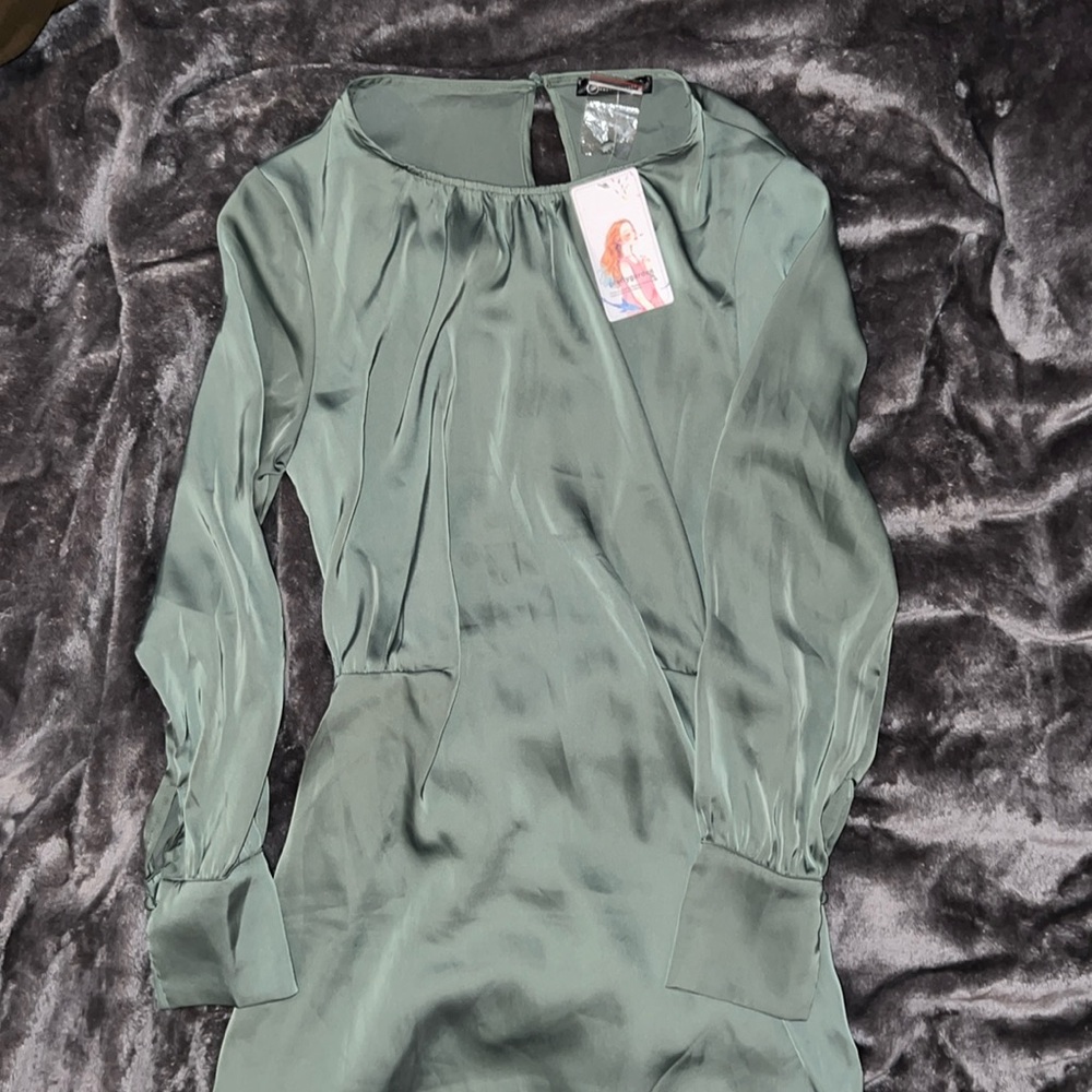 Tie back dress, Dark green, long sleeve
